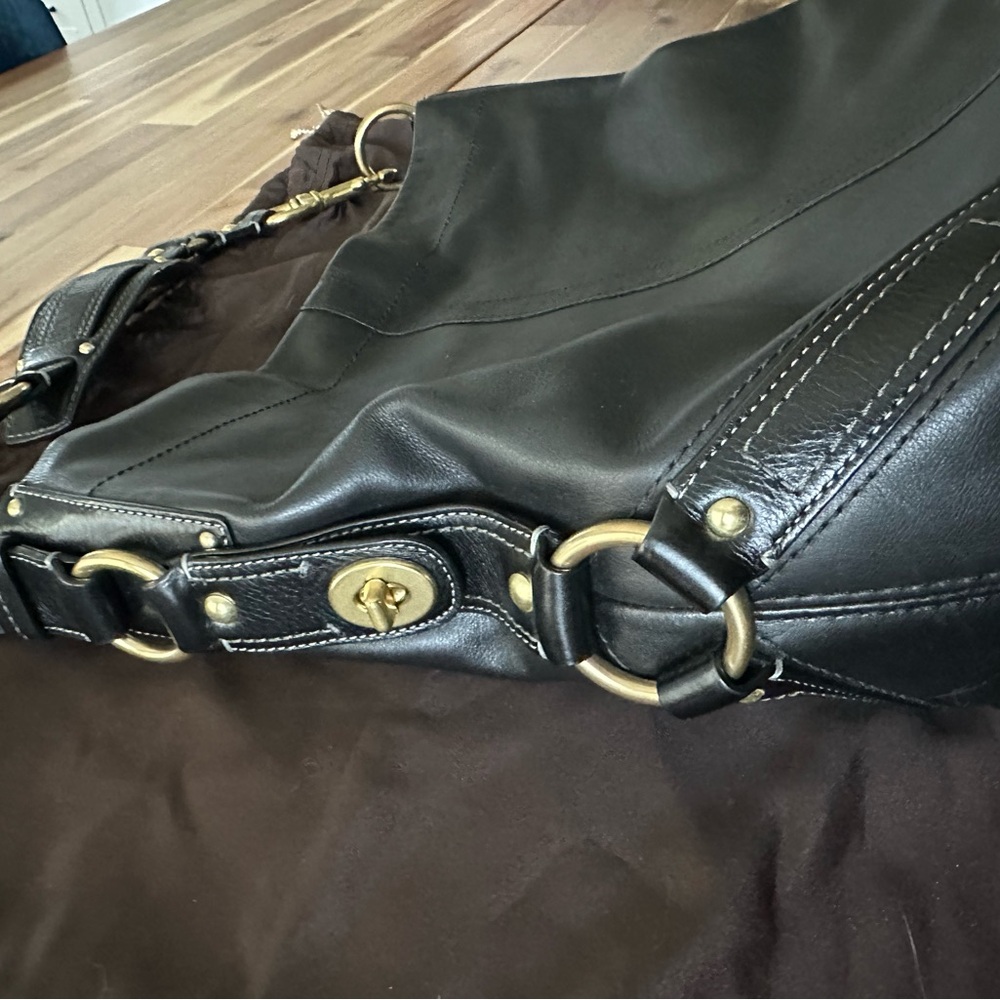 Coach Black Leather Shoulder Bag with Brass Hardware - Picture 2 of 10